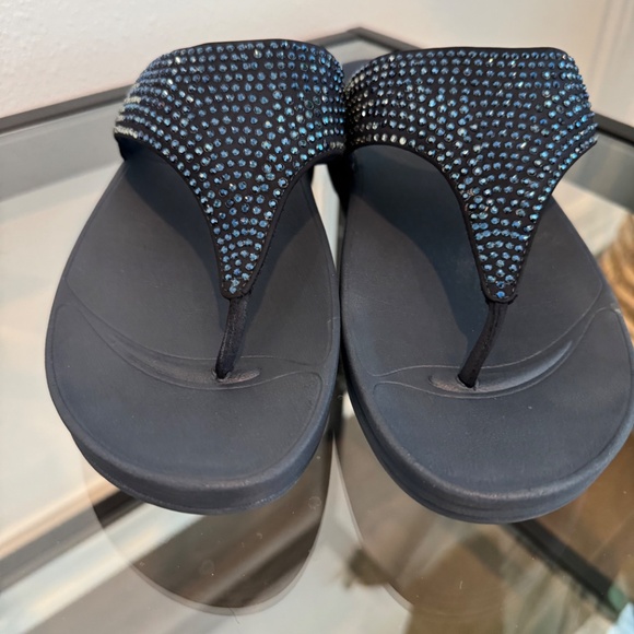 FITFLOP Women’s LuLu Crystal Toe-Post Flip Flop Sandals in Navy Size 9 - Picture 2 of 14